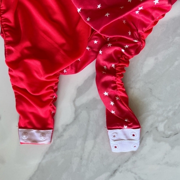 Zara Womens Satin Star Print Red White Stars Lace Up Snap Bottom Bodysuit Size M - Picture 4 of 13